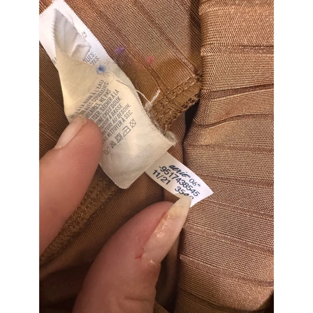 Aerie Ribbed Bikini Set Brown Keyhole Tie Front High Waist Cheeky Medium